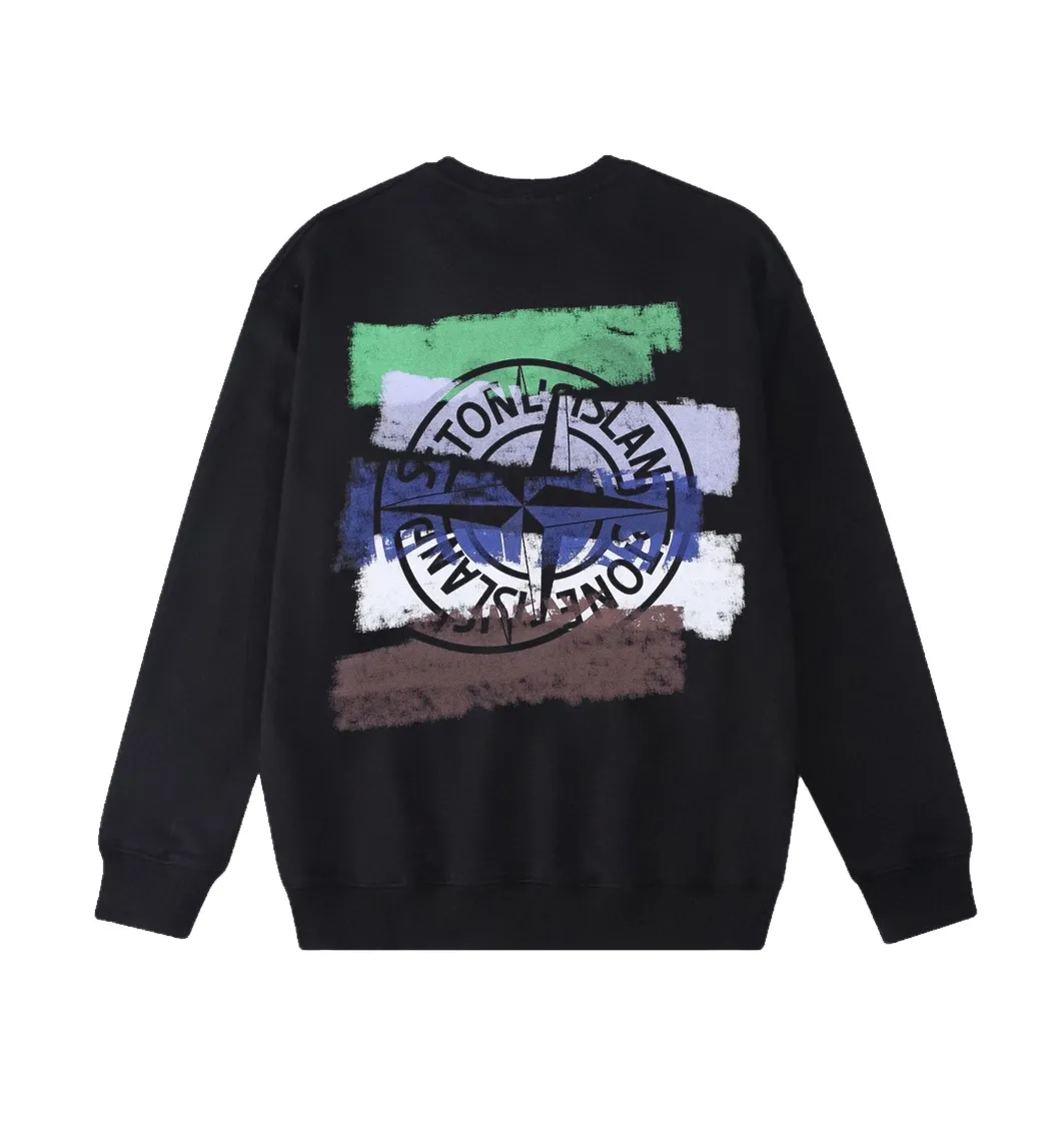 W815#P160💰 Stone Island Rome Milan Florence city limited logo printed round neck long-sleeved sweatshirt! Versatile base round neck sweatshirt for couples! Simple armband design, customized 1*1 thread (fine texture), 380g double-strand large terry fabric, very good quality, foreign trade craftsmanship, respect the original version! The threads at the cuffs and hem are all original bartacks! The time-consuming and material consumption distinguishes the ordinary version on the market! Tops worn by celebrities from all walks of life on INS, can be matched with couple styles!  Color: Black White Size: M-XXL